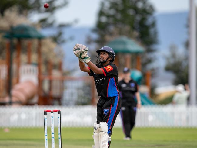 Swans wicketkeeper Reet Kumar prepares to glove a return. Picture: Julian Andrews