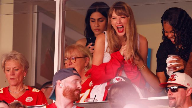 Taylor Swift was seen in a box next to Kelce’s mom, Donna at the Chiefs-Bears NFL game. Picture: Getty