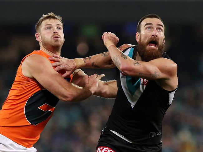 The Power has used big forward Charlie Dixon in the ruck. Picture: AFL Photos/Getty Images