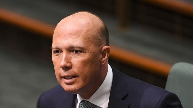 Former Australian Home Affairs Minister Peter Dutton is seen during a vote to adjourn the House of Representatives at Parliament House in Canberra. Picture: AAP