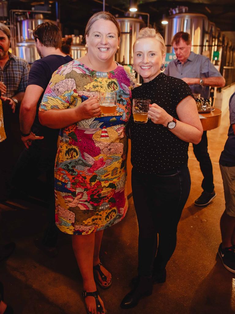 Heidi Turner and Kellie Stephenson at the Tiny Mountain Brewery opening in Townsville. Picture by Kaine Constantine. Socials: Damien Anthony Rossi