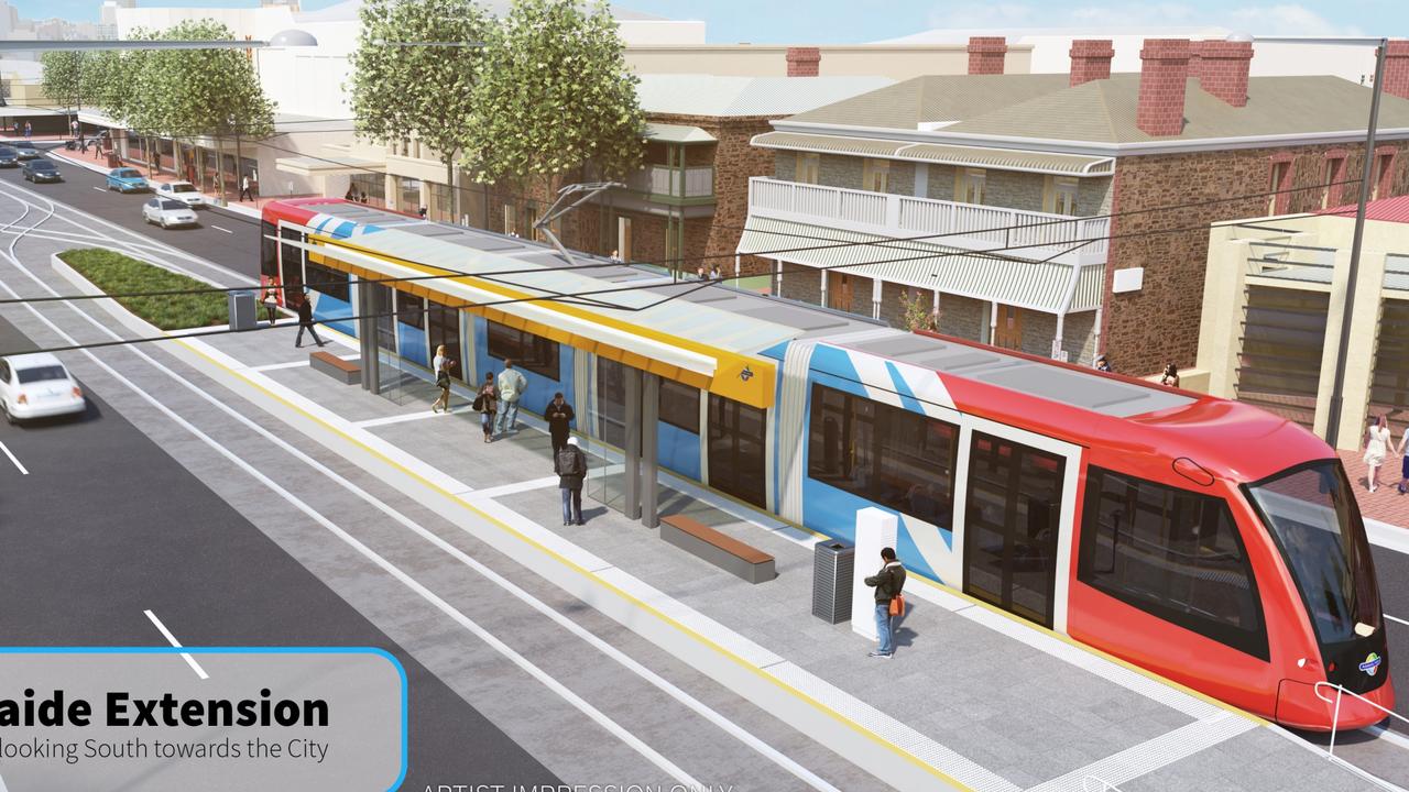 An artist impression of the tram going down O'Connell Street in North Adelaide