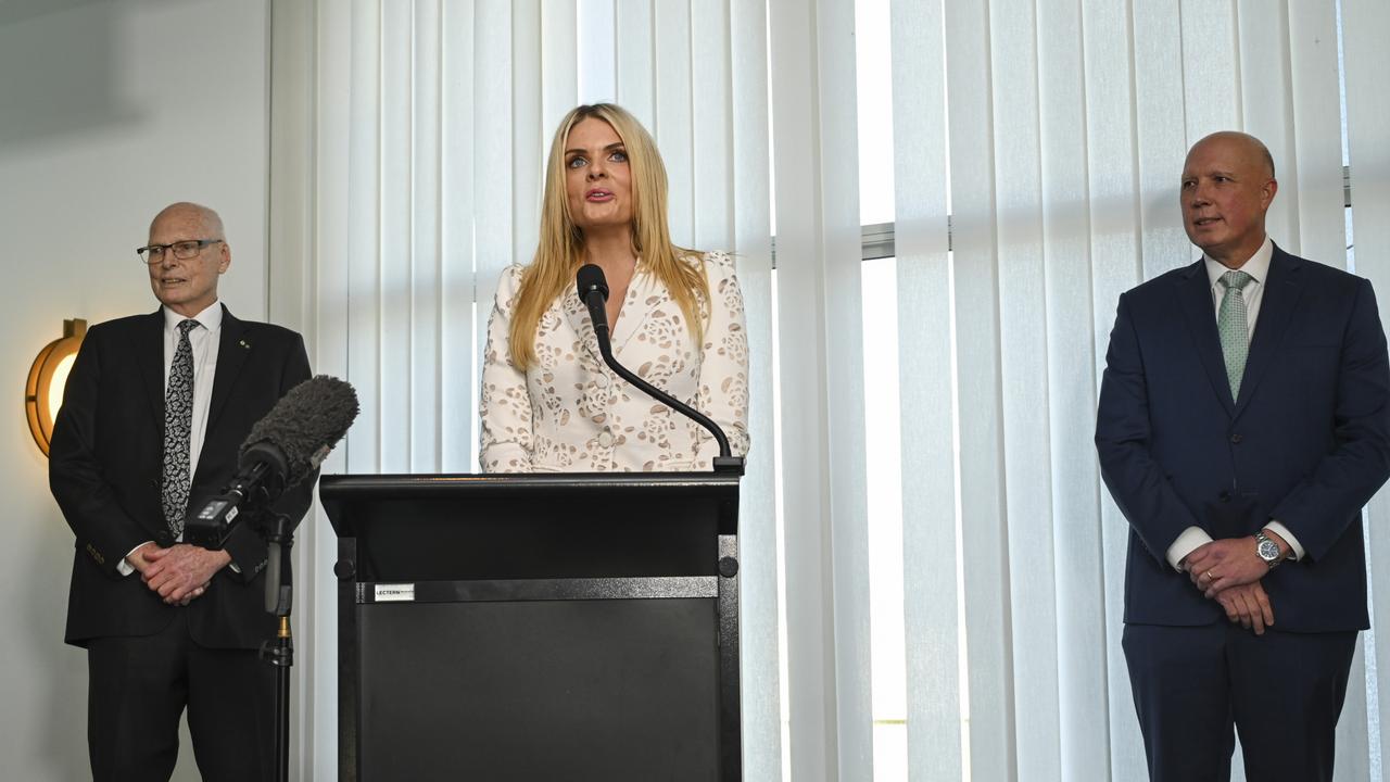 Erin Molan, Peter Dutton and Jim Molan at Parliament House Canberra. Picture: NCA NewsWire / Martin Ollman