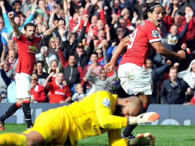 Radamel Falcao gets off the mark for United.