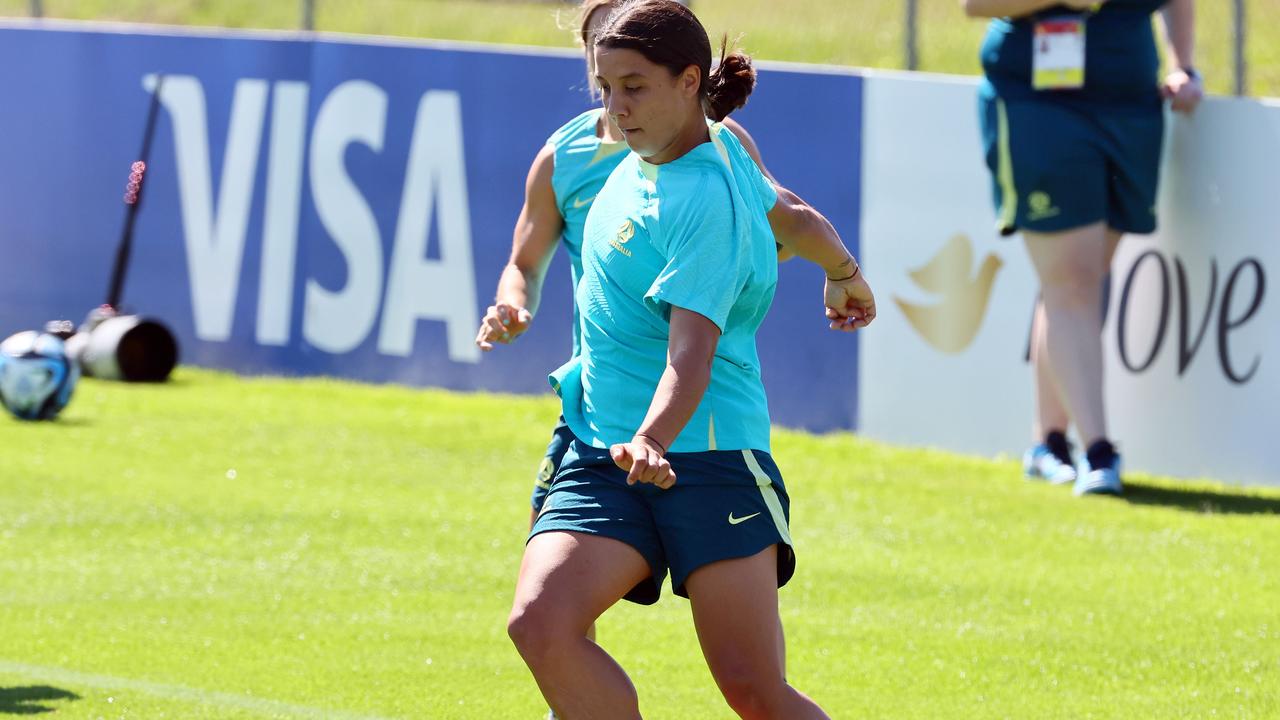 Sam Kerr during the Matildas Training session in Brisbane. Picture: NCA NewsWire/Tertius Pickard