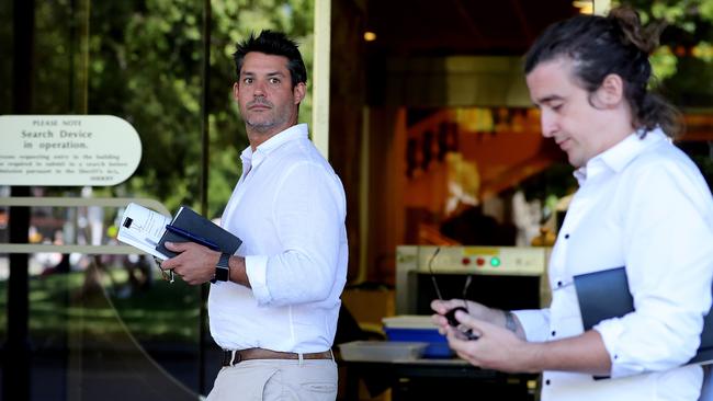 Former Royal Croquet Club directors Tom Skipper and Stuart Duckworth, pictured leaving a District Court hearing last week, are being sued for $708,000. Picture: Dylan Coker