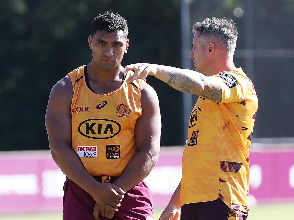 Tevita Pangai Junior and Corey Parker were close during their time at the Bulldogs. Picture: Liam Kidston