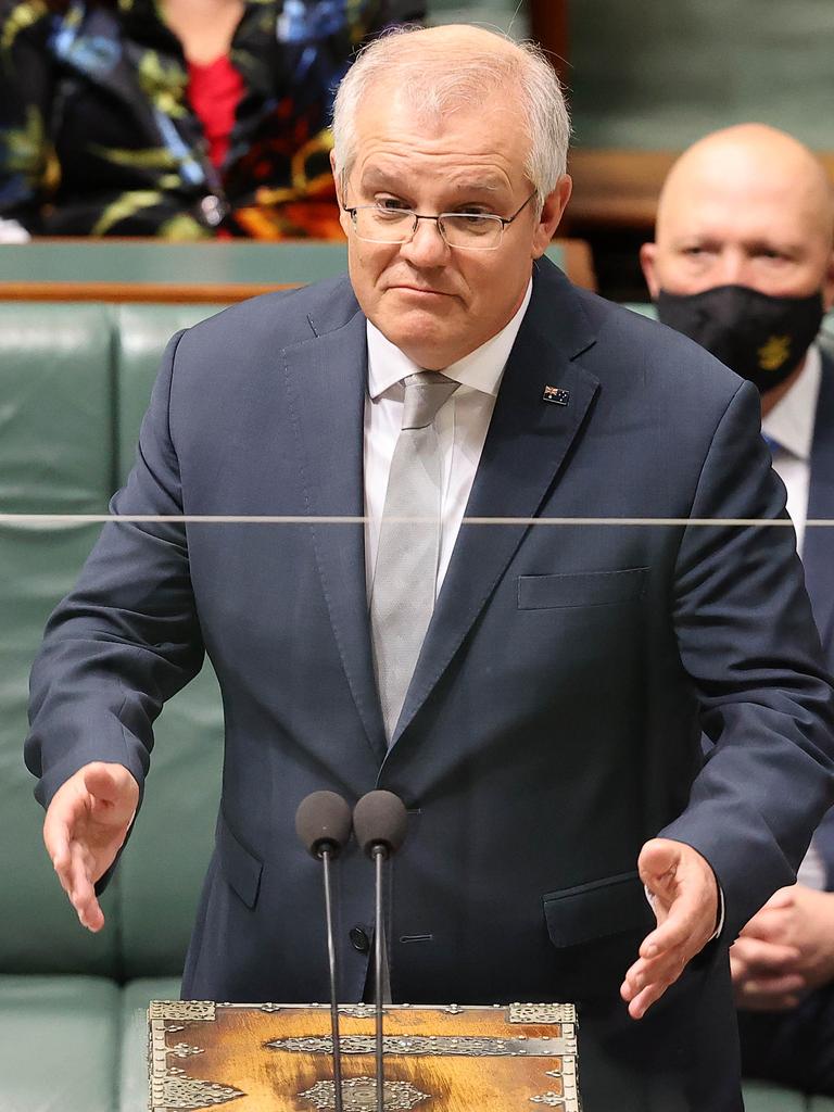 Prime Minister Scott Morrison on the Anniversary of National Apology to Victims and Survivors of Institutional Child Sexual Abuse, in Parliament House in Canberra. Picture: NCA NewsWire/Gary Ramage