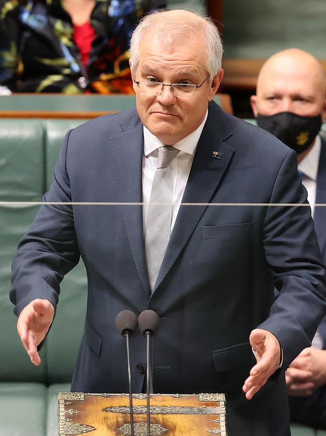 Prime Minister Scott Morrison on the Anniversary of National Apology to Victims and Survivors of Institutional Child Sexual Abuse, in Parliament House in Canberra. Picture: NCA NewsWire/Gary Ramage