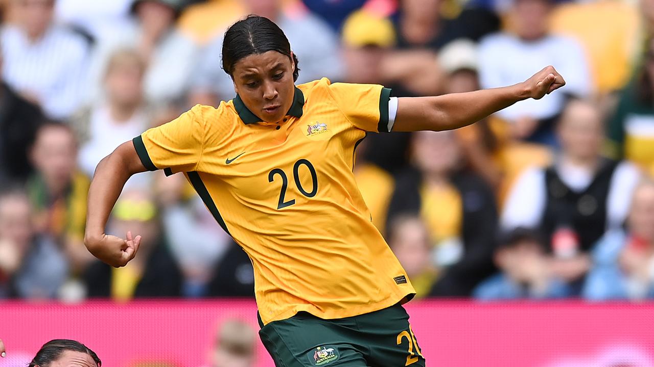 Australia’s Sam Kerr in action at Suncorp Stadium on Saturday. Photo: Albert Perez/Getty Images