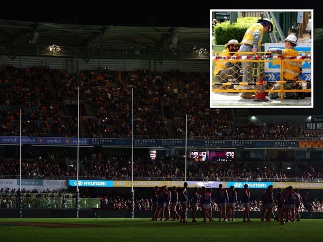 The Gabba was plunged into darkness during the Lions match on Friday night.