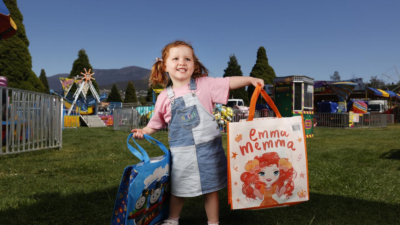 Josie Douglas 2 of Hobart with show bags. Preview to the Royal Hobart Show. Picture: Nikki Davis-Jones