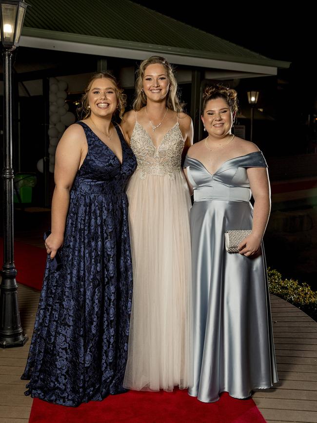 Formal for year 12 students from Emmanuel College. Kate McDonald, Montana Campbell-Cook and Tully Jordan . Picture: Jerad Williams