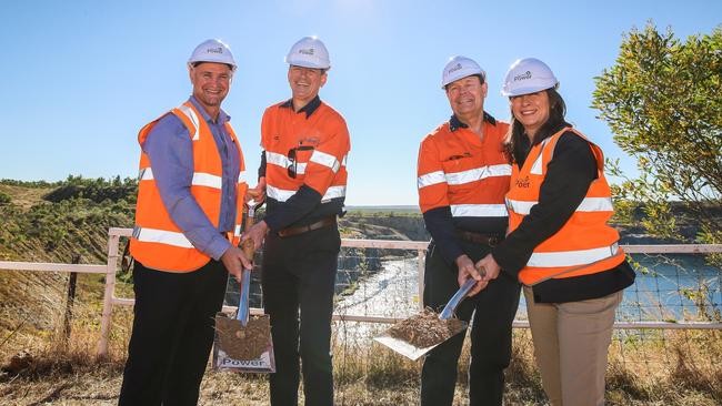 Glenn Butcher, Genex GEO James Harding, Chairman Ralph Craven and Senator Susan McDonald at the Genex project. Photo: Michael Chambers.. Photo: Michael Chambers.