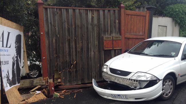 The car that crashed into a Punt Rd fence on December 3. Picture: Supplied.