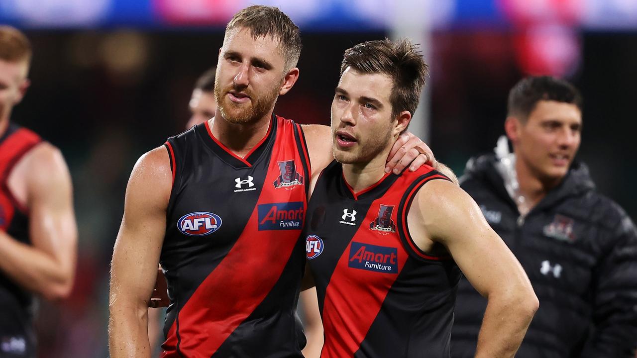 Dyson Heppell and Zach Merrett after Essendon’s loss to Sydney this year.