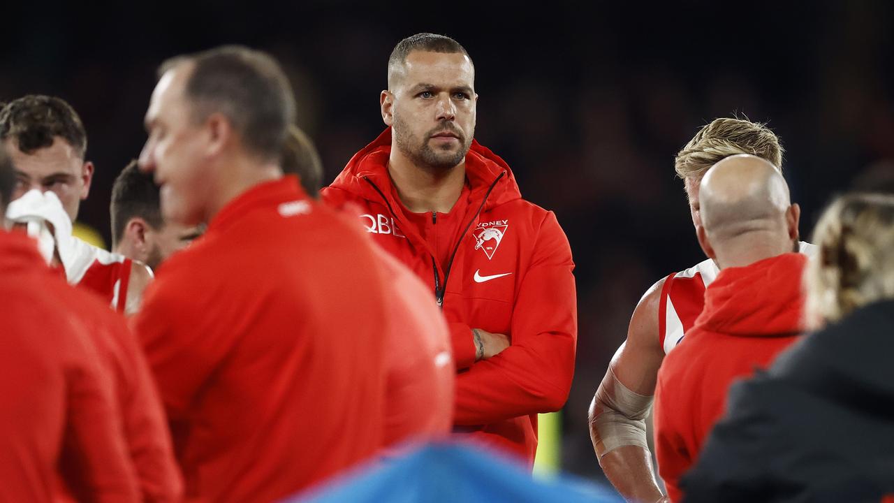 Lance Franklin of the Swans looks on. Picture: Daniel Pockett/Getty Images