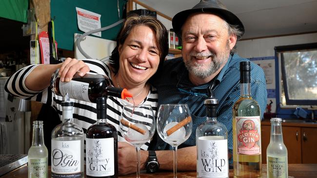 Kangaroo Island Spirits (KIS) owners Sarah and Jon Lark at their Gin distillery. Picture: Keryn Stevens