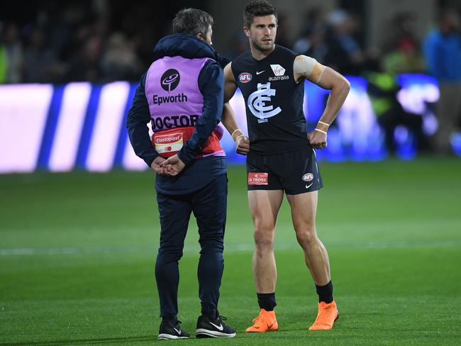 Carlton’s night never recovered after Marc Murphy was injured in the warm-up.