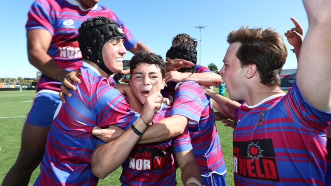 St Augustine's students celebrate their Schoolboy Trophy win in 2021. Picture: supplied