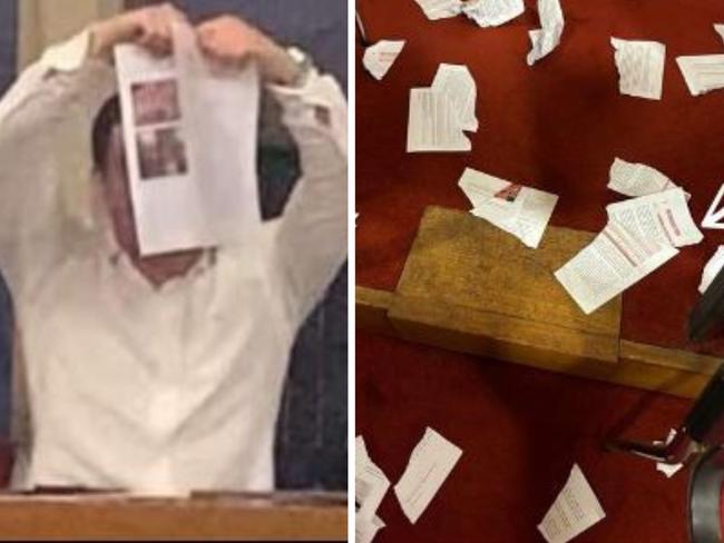 University of Sydney students have been left appalled by a 'reprehensible display of misogyny' at a student council meeting on Wednesday night, during which two male students tore up copies of a landmark report that exposed the systemic culture of sexual violence, hazing, elitism and inaction at Australia’s university colleges.