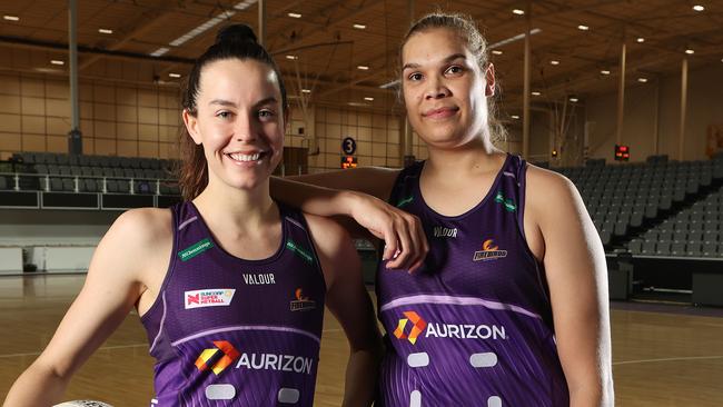 Diamonds squad members Ruby Bakewell-Doran and Donnell Wallam are excited about the future at the Firebirds. Picture: Liam Kidston