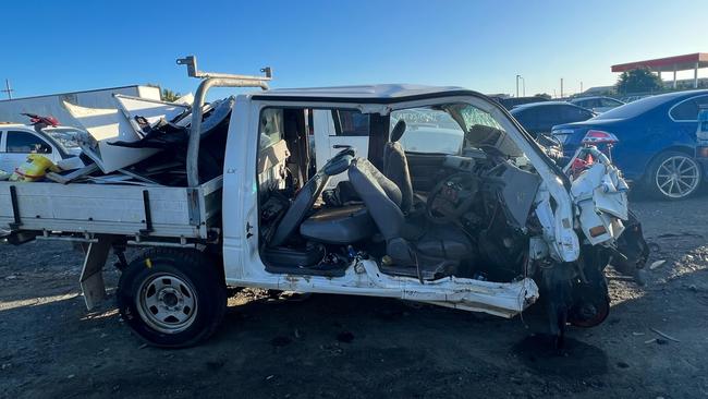 Shannon Pacher's Holden Rodeo following a crash along Hay Point Rd on June 5, 2022. Dean Anthony Thompson was drink-driving when he crashed into Mr Pacher's vehicle. Picture: Contributed