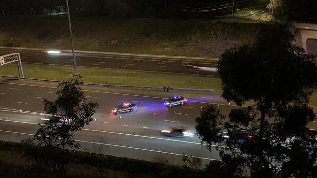 Police blocking off the Eastern Freeway on Wednesday night. Picture: Josh Fagan