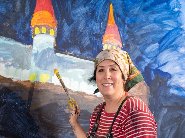 Archibald winning artist Wendy Sharpe and her mural at the Sydney Jewish museum. For Zentner, a first-time Archibald finalist and practising doctor, she said Sharpe’s 2024 Spellbound exhibition had inspired her. “I immediately had an idea for a painting that was small and secretive – a window into a rich inner life. By using Wendy’s motifs and paintings for the background, distorted through my lens and brush, I acknowledge and celebrate that another person’s inner life is unknowable, even allowing for a lack of fear and censorship in art,” Zentner said.