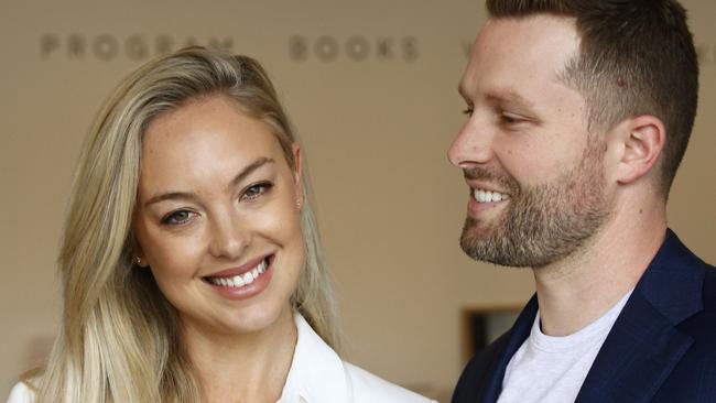 Jessica Sepel with husband Dean Steingold at work in the Double Bay office of JS Health. Picture: John Appleyard