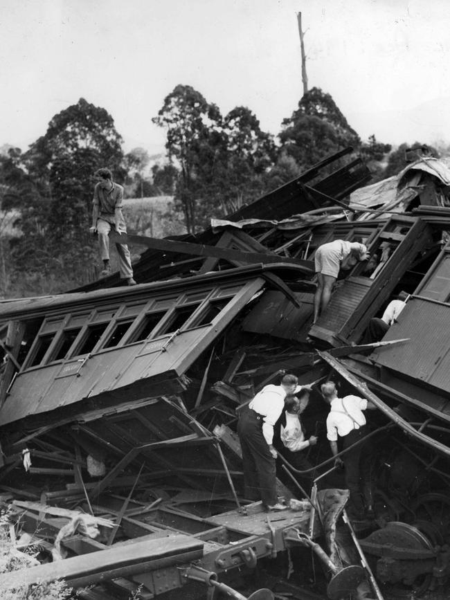 Rescuers at the Camp Mountain train accident.