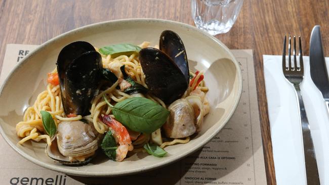 Seafood pasta at Gemelli's new restaurant at Sorrento. Picture:  Glenn Hampson