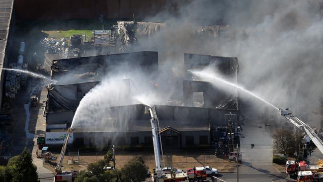 The factory fire at Campbellfield took days to fully extinguish. Picture: Alex Coppel