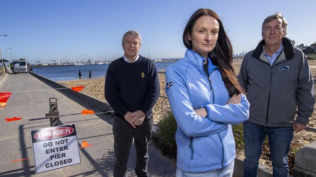 Royal Brighton Yacht Club general manager Hannah Catchpole with Commodore Paul Pascoe and boating manager Phil Hall. Picture: Wayne Taylor