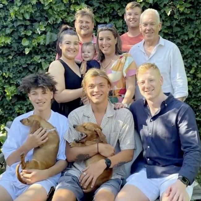 A family photo showing the wider Stevens family including pet dogs Gracie and Zoe, who were adored by Charlie (bottom left). Picture: Supplied