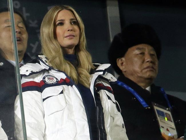 Ivanka Trump, front left, met Kim Yong Chol, a vice chairman of the central committee of North Korea's ruling party, right, at the 2018 Winter Olympics in PyeongChang, South Korea. Picture: AP