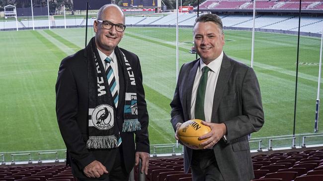 Port Adelaide chairman David Koch with PwC managing partner Jamie Briggs.