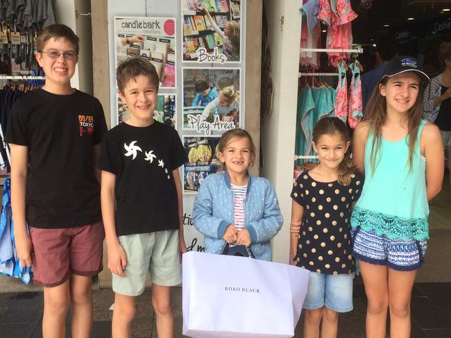 Noah and Patrick McCarthy with their cousin’s Finlaye, Sienna and Amelie McCarthy collecting the eggs