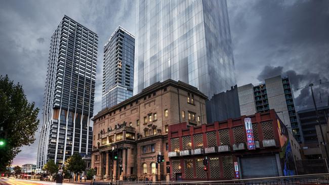 Artist's impressions of $400 million Keystone tower behind Freemasons Hall on North Tce, Adelaide. Picture: Supplied