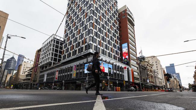 A quiet Flinders St on Sunday. Picture: Daniel Pockett