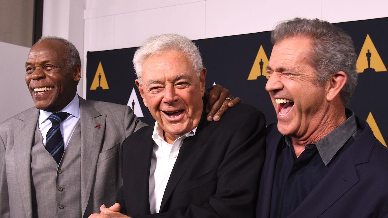 Danny Glover, Richard Donner and Mel Gibson in 2017. Picture: Joshua Blanchard/Getty Images