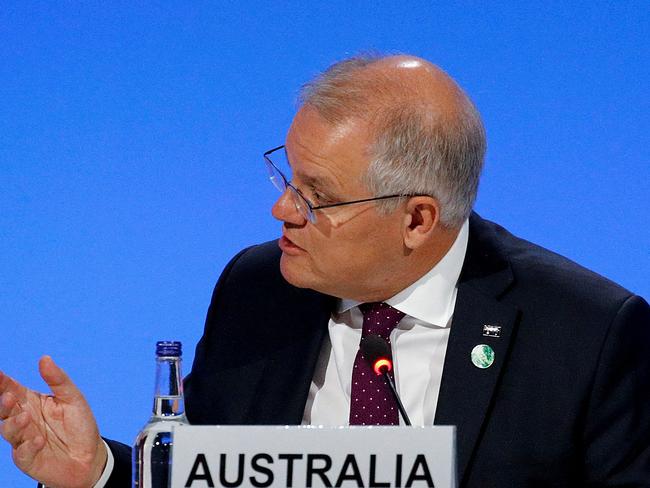 Australia's Prime Minister Scott Morrison speaks during a session on the second day of the COP26 UN Climate Summit in Glasgow on November 2. Picture: Phil Noble/ POOL / AFP