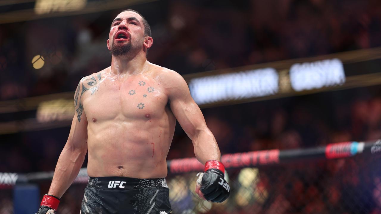 ANAHEIM, CALIFORNIA - FEBRUARY 17: Robert Whittaker of New Zealand celebrates defeating Paulo Costa of BrazilÃ&#130;Â in their middleweight fight during UFC 298 at Honda Center on February 17, 2024 in Anaheim, California. (Photo by Sean M. Haffey/Getty Images)