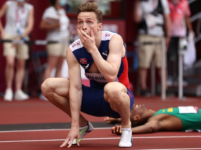 Warholm soaks in his record-setting performance. Picture: Getty Images