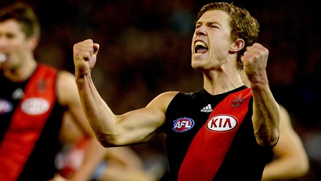 Jake Melksham celebrates a goal in his early days at Essendon.
