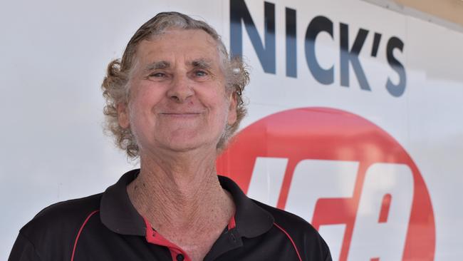 Charlie Dunnett on his last ever shift at the IGA store on Shakespeare St, having worked at the supermarket for 37 years. Picture: Heidi Petith