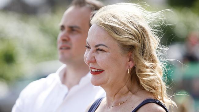 Holdfast Bay Mayor Amanda Wilson on the campaign trail for the Black by-election, alongside Opposition Leader Vincent Tarzia. Picture: Brett Hartwig