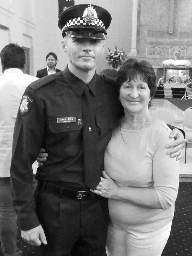 Kevin with mum Gaile at his police graduation.