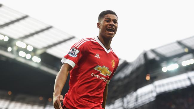 Marcus Rashford celebrates his goal.