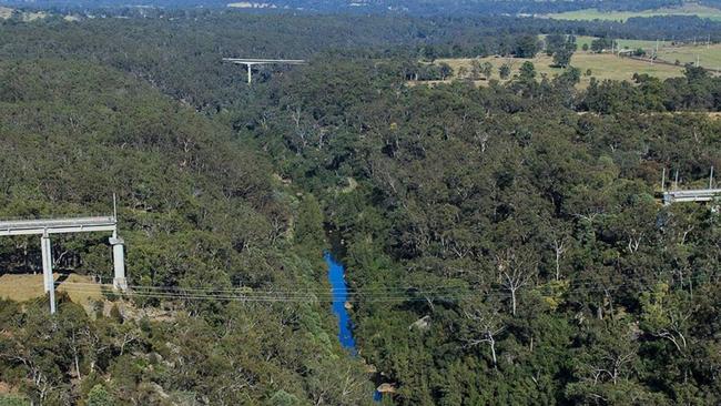 The incomplete Maldon-Dombarton rail bridge at the Nepean River. Picture: NSW Government